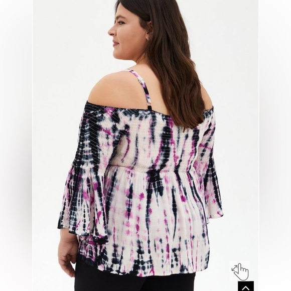 Brand New TORRID Babydoll Rayon Tie Dye Smocked Cold Shoulder Top Size 2 2X Plus - Picture 2 of 14